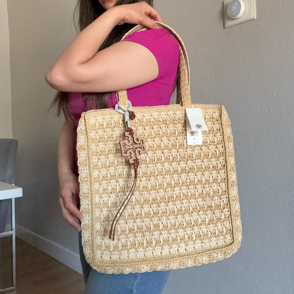 NWT , Tory Burch iced latte / pound cake straw Tote bag - Picture 11 of 12